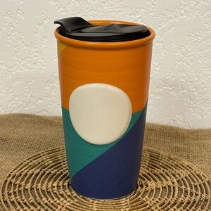 Starbucks | Orange Blue Colorblock Dot Design | Ceramic Travel Tall Tumbler 2016